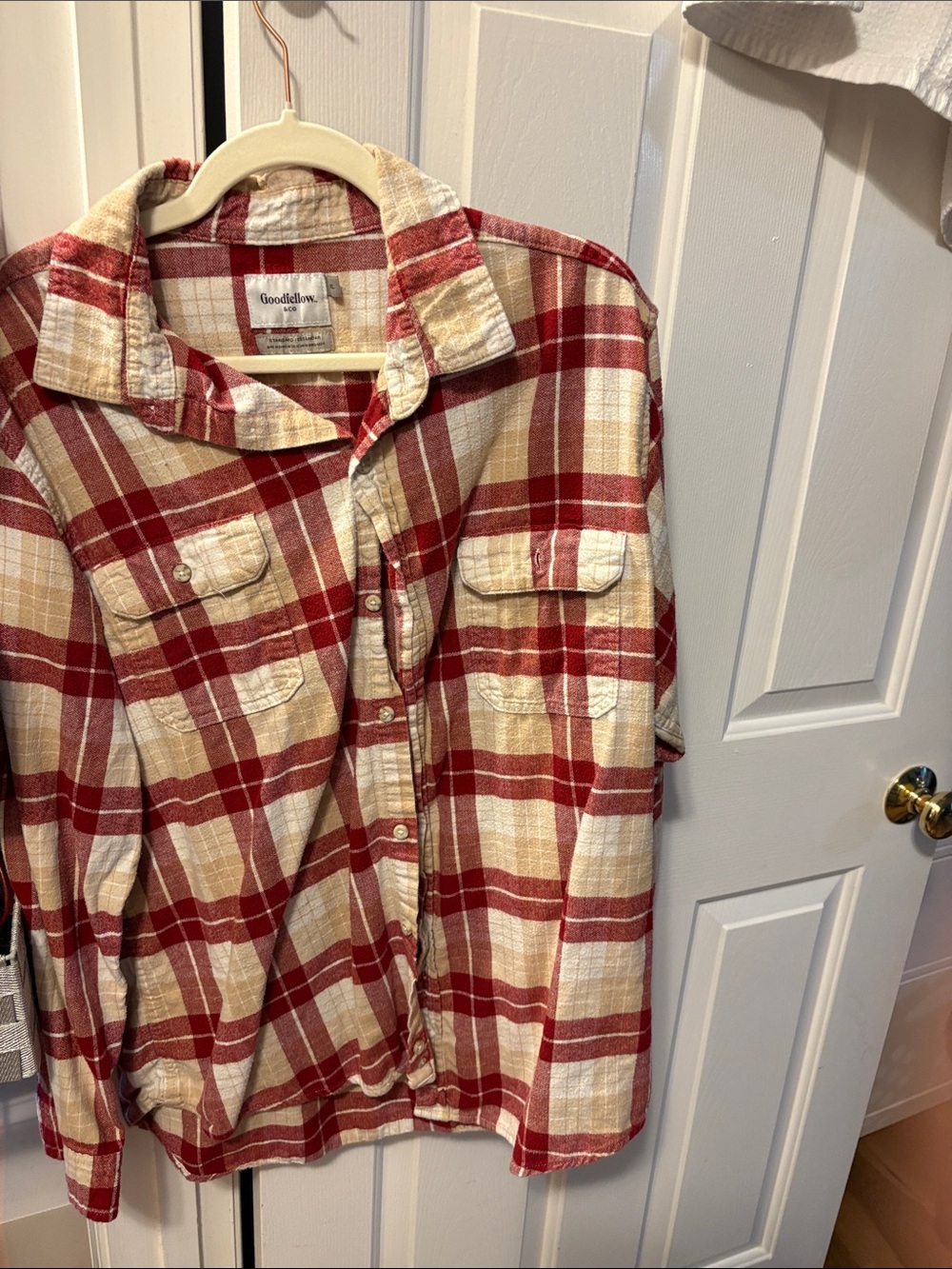 Goodfellow & Co Red and Cream Plaid Button-Up Shirt
